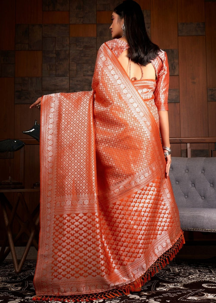 Persian Red Silver Zari work Kanjivaram Silk Saree