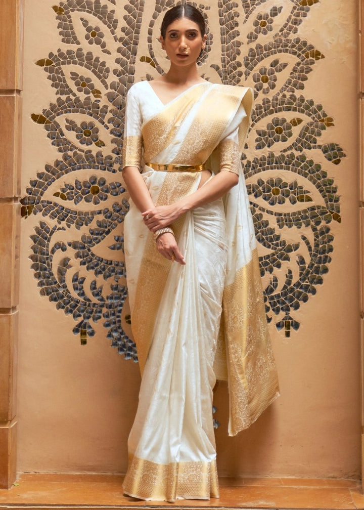 Daisy White Woven Kanjivaram Silk Saree : Top Pick