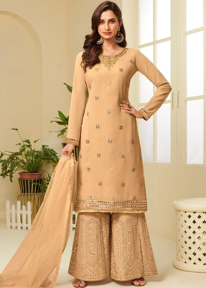 Mustard Yellow Georgette Sharara Suit with Gota work & Embroidery