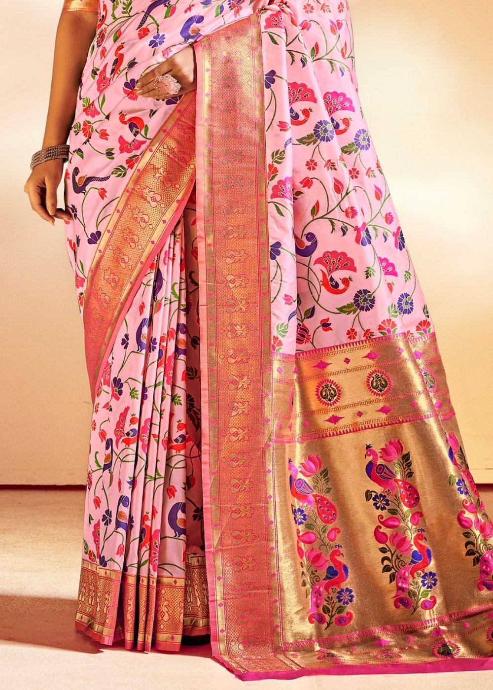 Taffy Pink Woven Banarasi Paithani Silk Saree