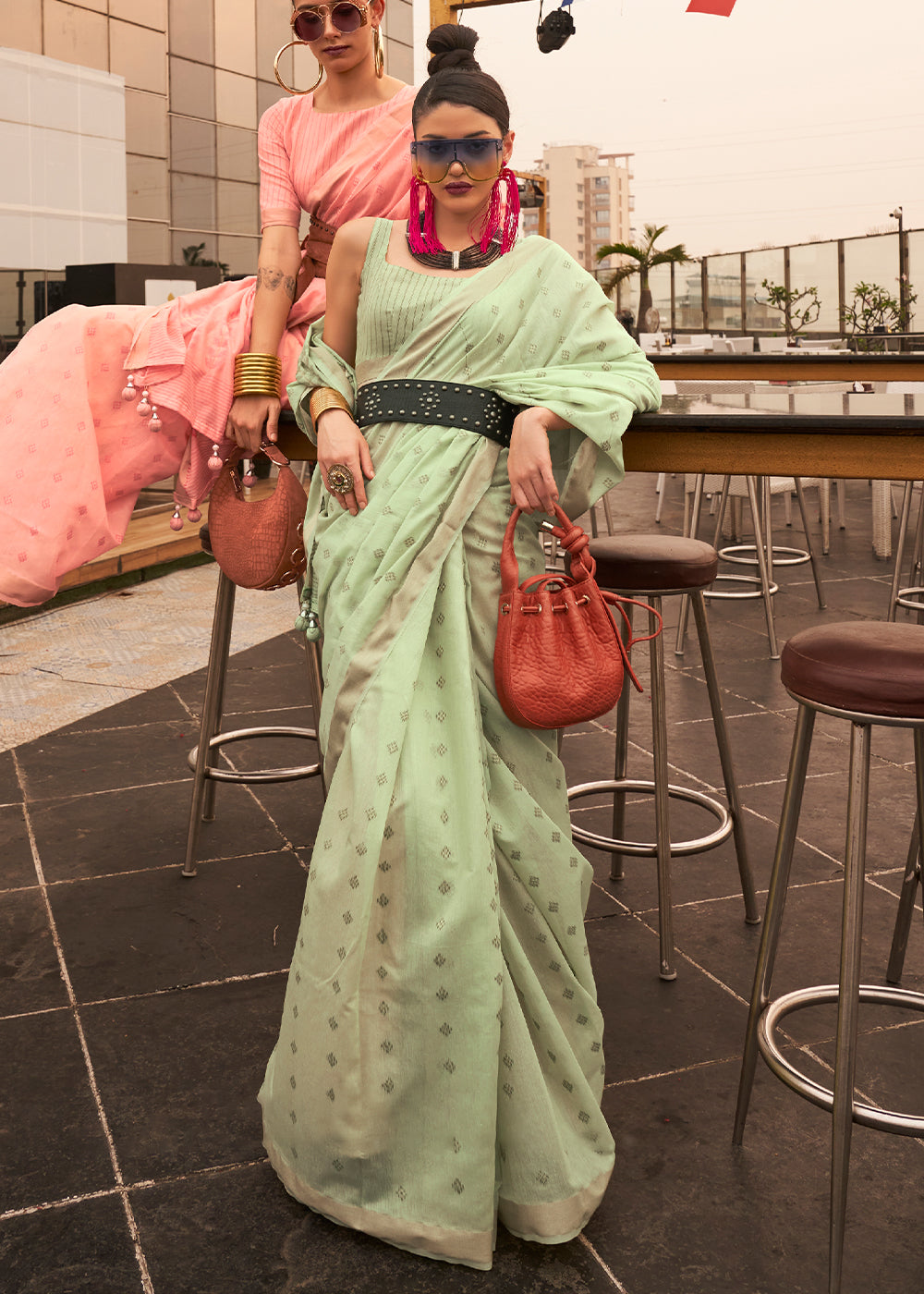 Pastel Green Handloom Weaving Banarasi Cotton Silk Saree