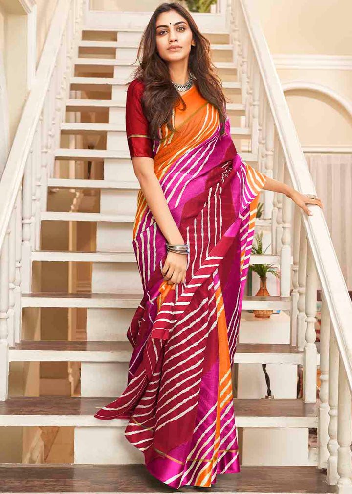 Shades Of Pink Leheriya Printed Cotton Saree : Top Pick