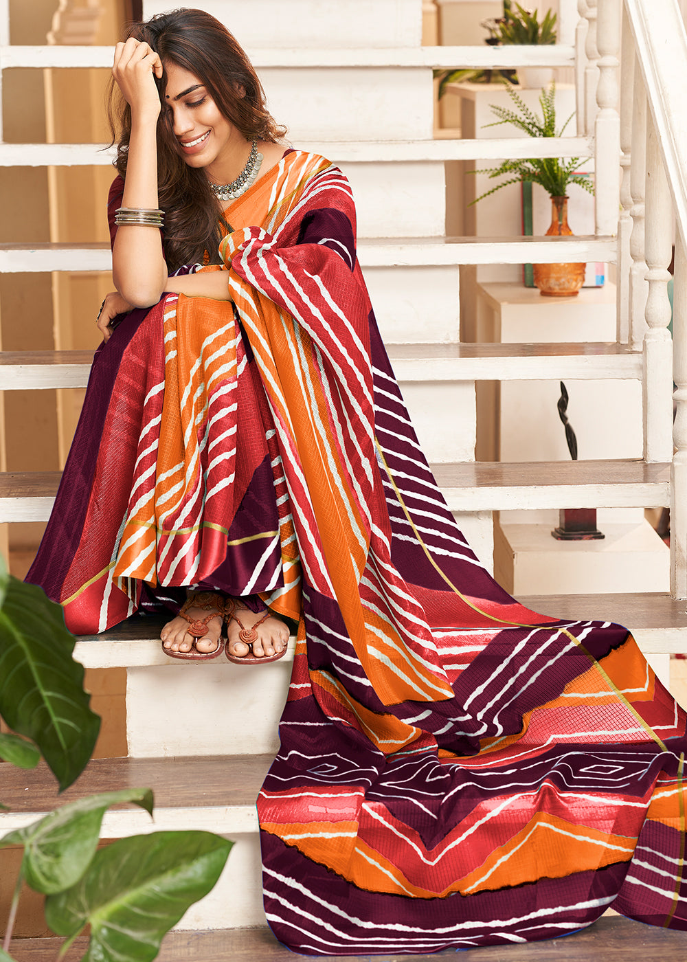 Pink & Orange Leheriya Printed Cotton Saree: Summer Edition : Top Pick