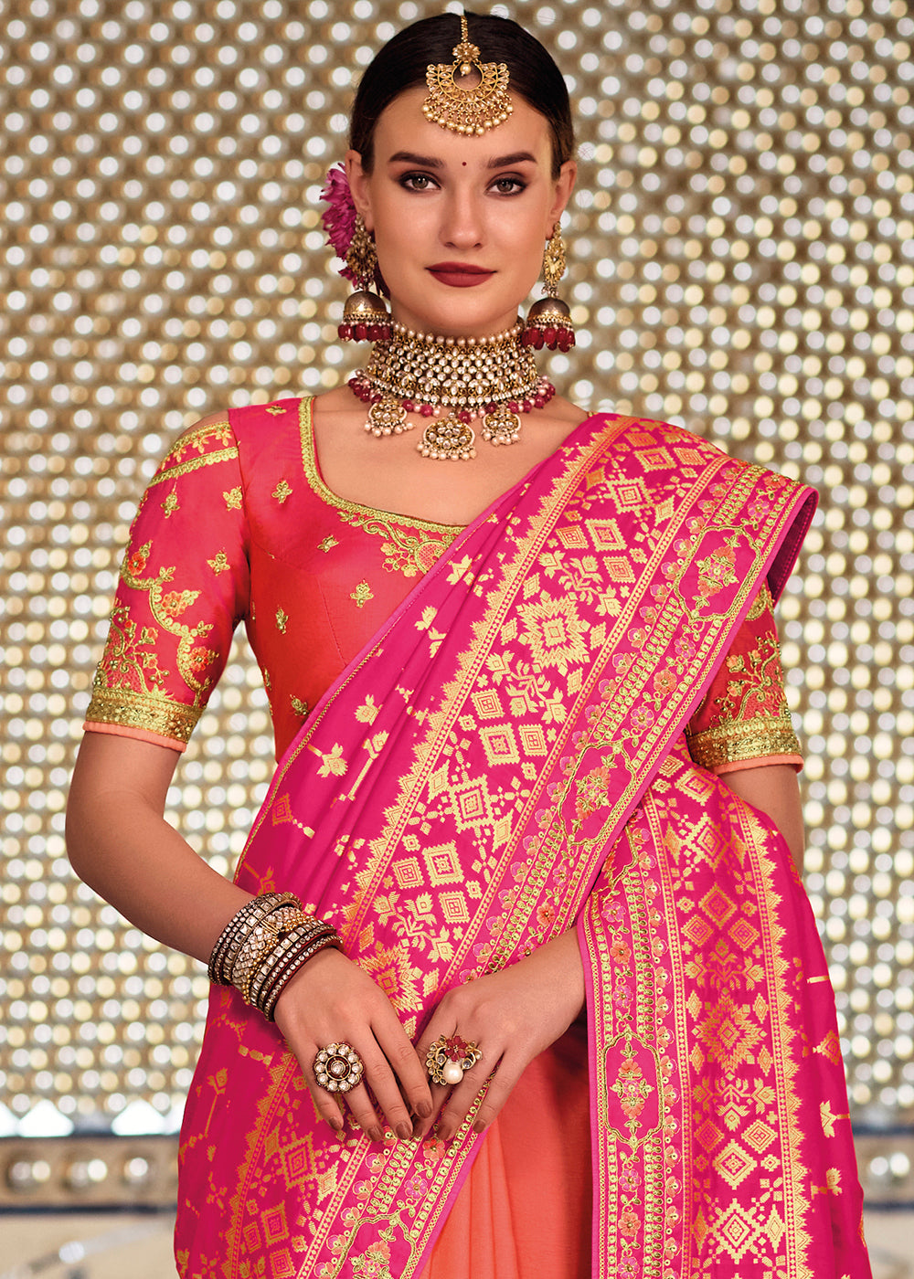 Shades Of Pink Banarasi Silk Saree with Embroidered work