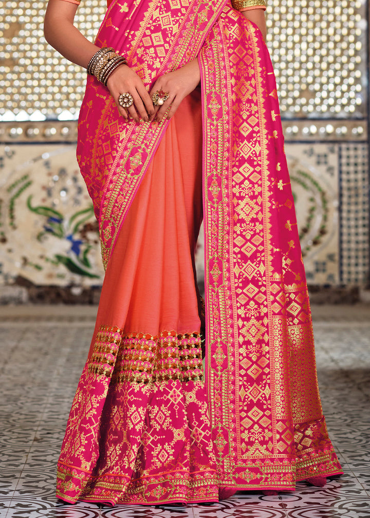 Shades Of Pink Banarasi Silk Saree with Embroidered work