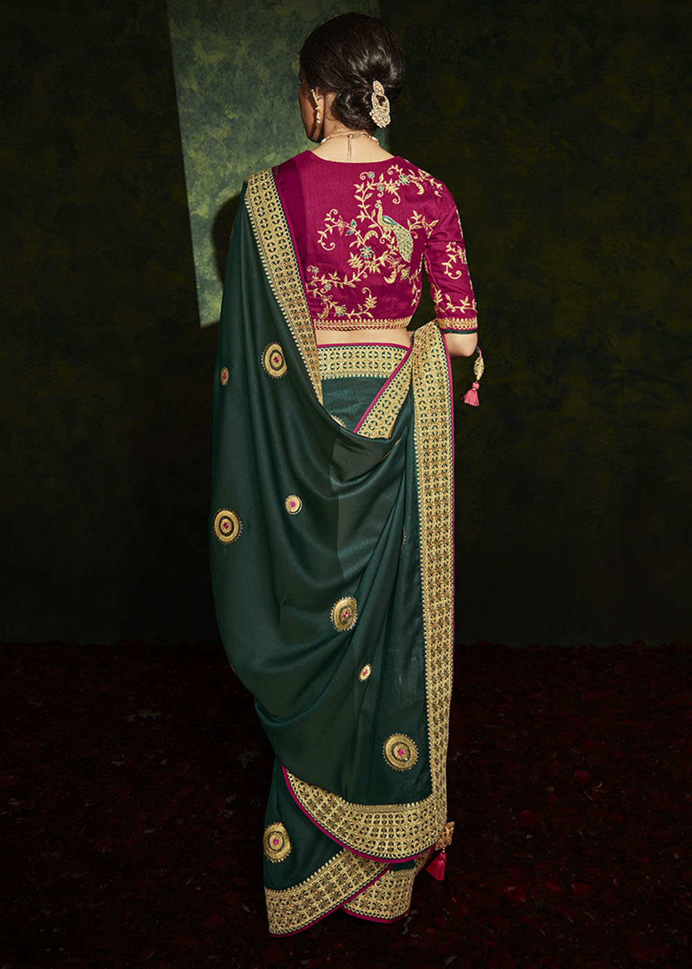 Sacramento Green Designer Silk Saree with Contrast Blouse