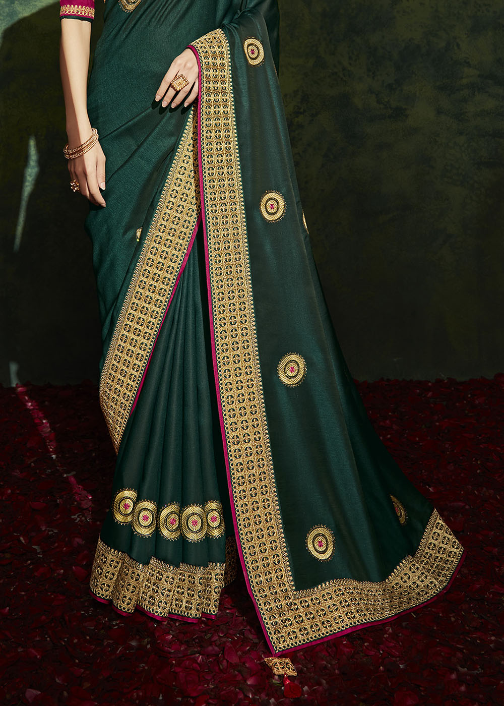 Sacramento Green Designer Silk Saree with Contrast Blouse