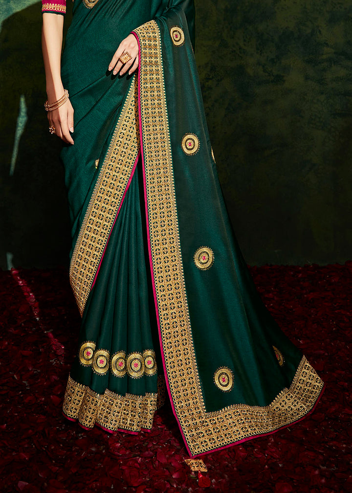 Sacramento Green Designer Silk Saree with Contrast Blouse