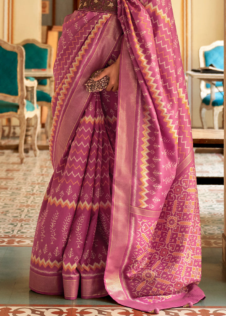 Mulberry Purple Designer Printed Silk Saree