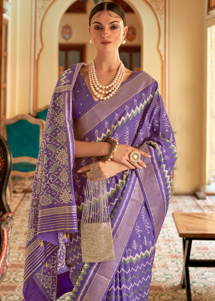 Orchid Purple Designer Printed Silk Saree