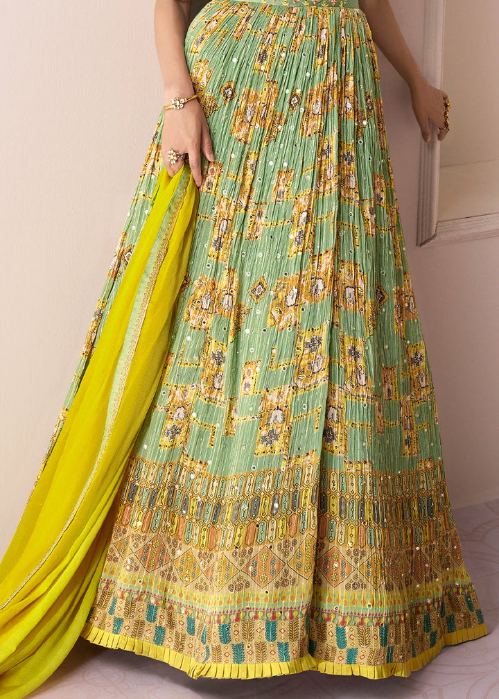 Pastel Green Chinon Silk Anarkali Gown with Intricate Embroidery work