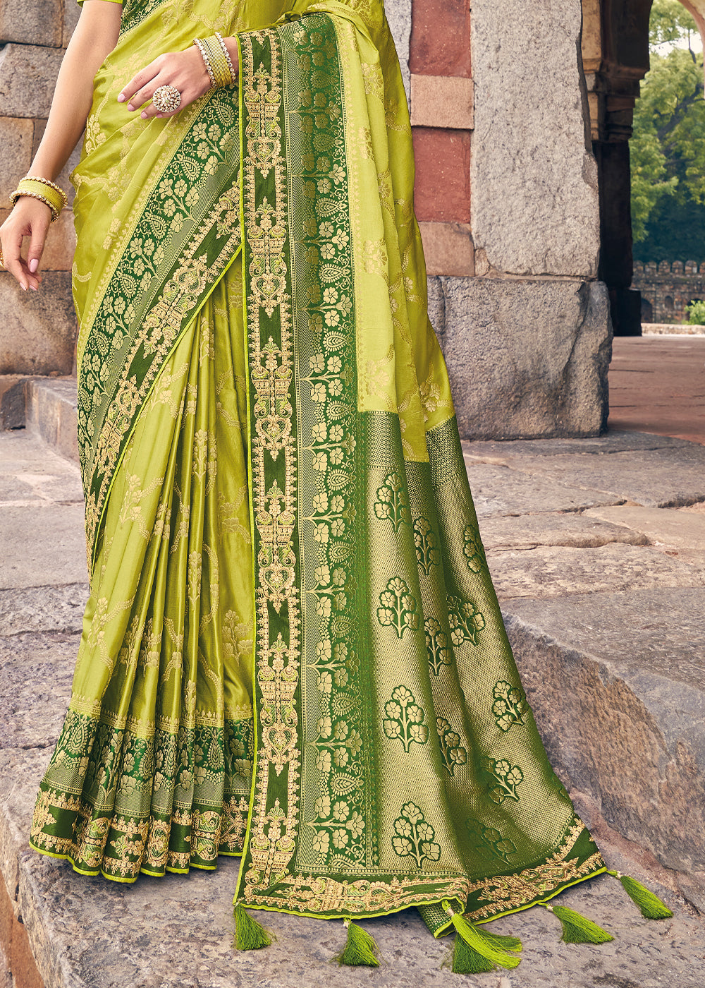 Shades Of Green Zari Woven Banarasi Silk Saree with Embroidered Blouse