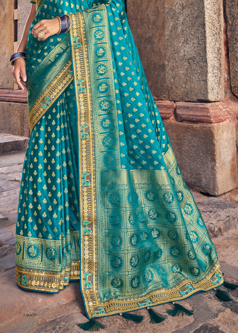 Shades Of Blue Zari Woven Banarasi Silk Saree with Embroidered Blouse