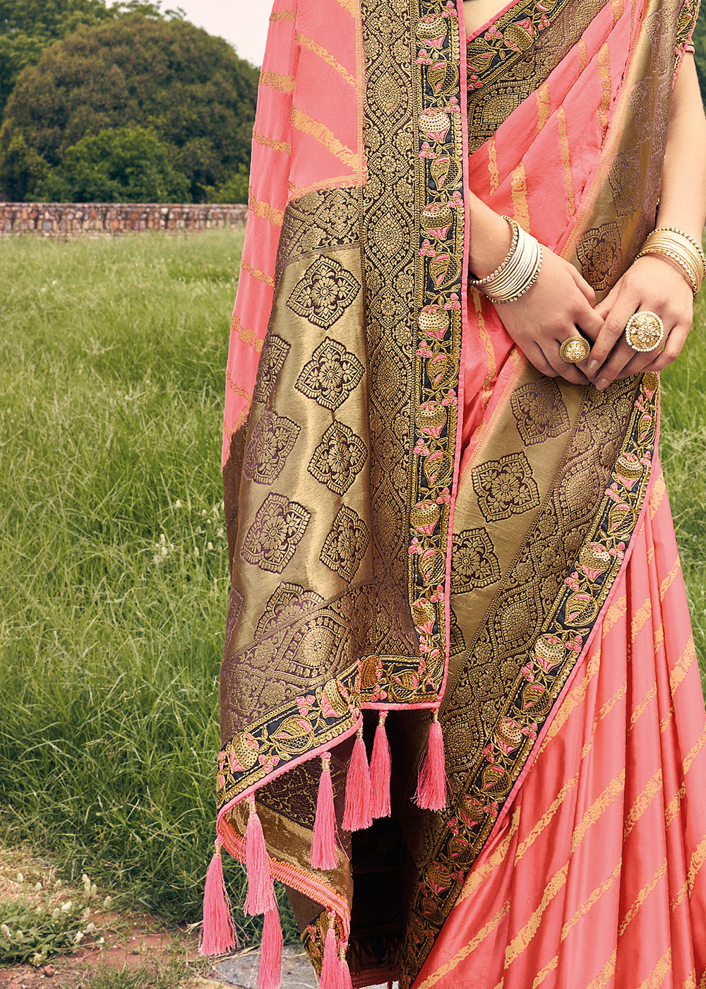 French Pink Zari Woven Banarasi Silk Saree with Embroidered Blouse