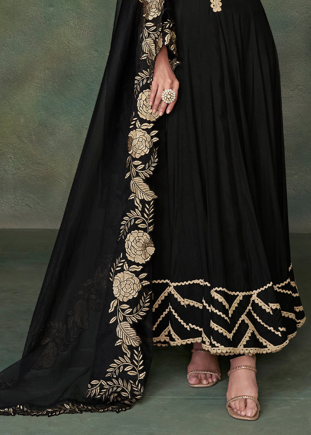 Sable Black Designer Silk Anarkali Suit with Organza Dupatta : Top Pick