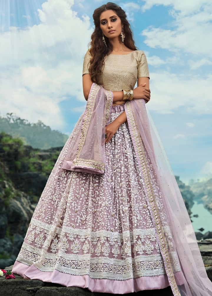 Mauve Purple Designer Soft Net Lehenga Choli with Thread & Zari work