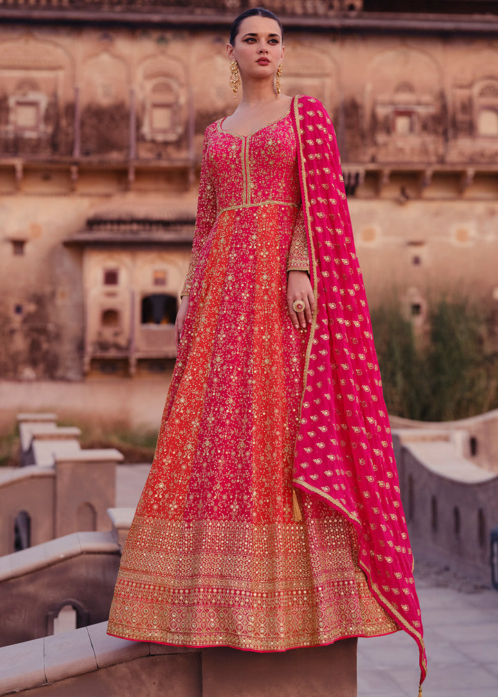 Shades Of Pink Designer Anarkali Suit with Full Embroidery work