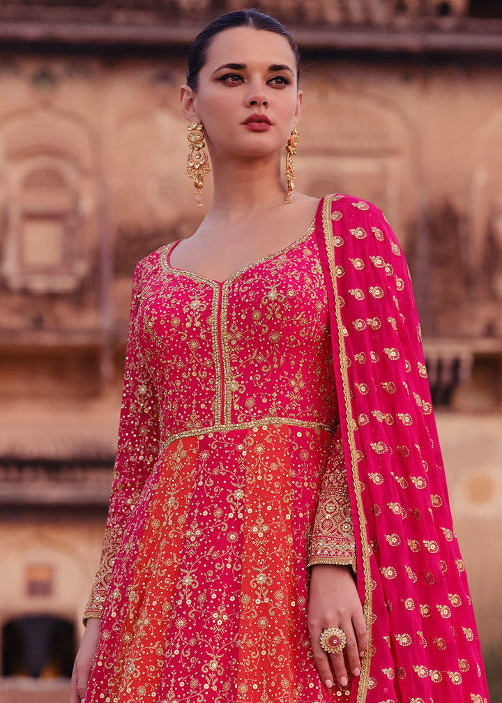 Shades Of Pink Designer Anarkali Suit with Full Embroidery work