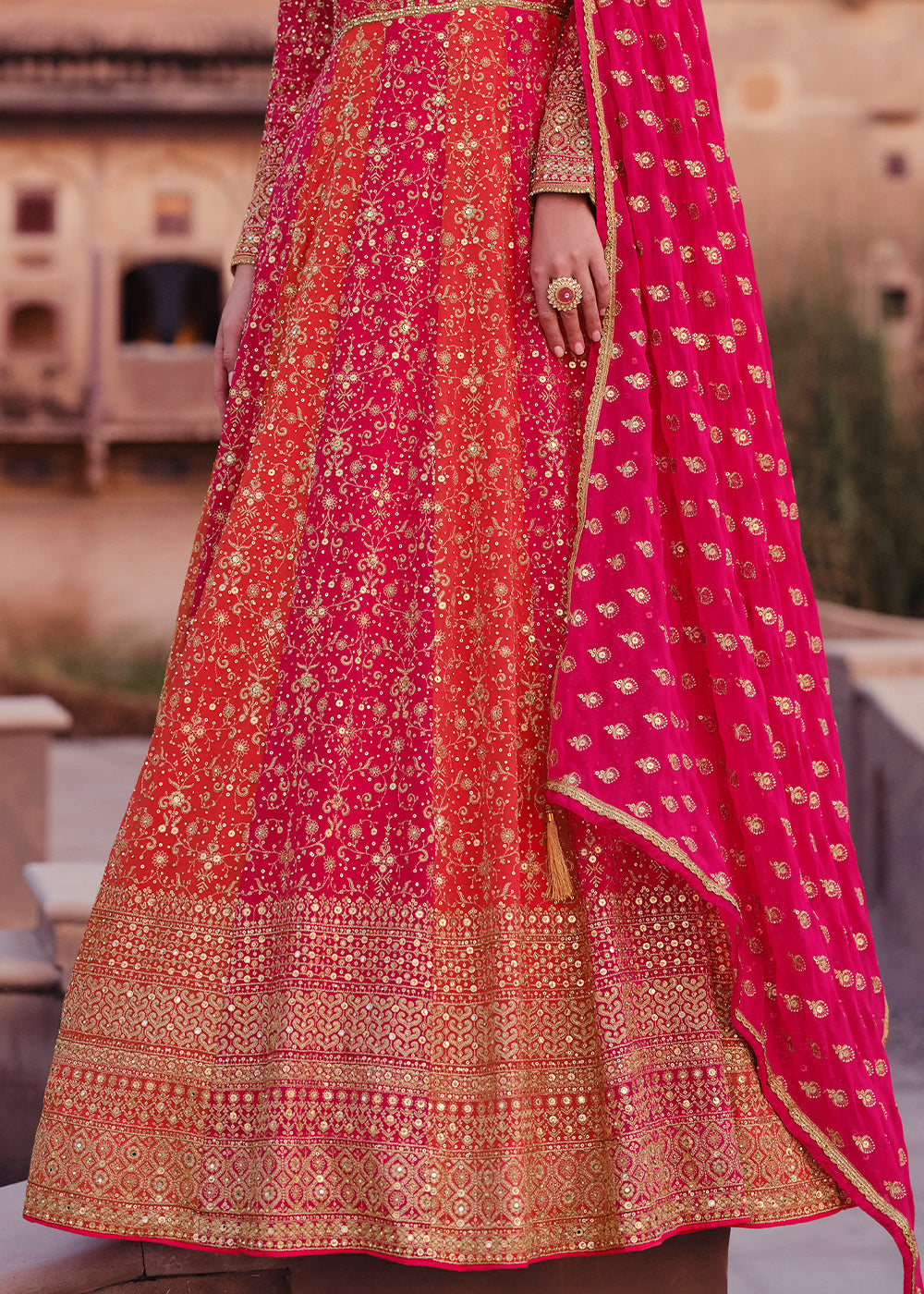 Shades Of Pink Designer Anarkali Suit with Full Embroidery work