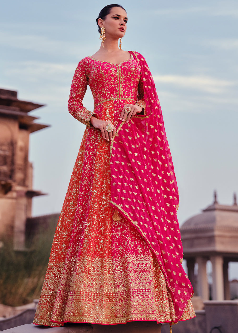 Shades Of Pink Designer Anarkali Suit with Full Embroidery work