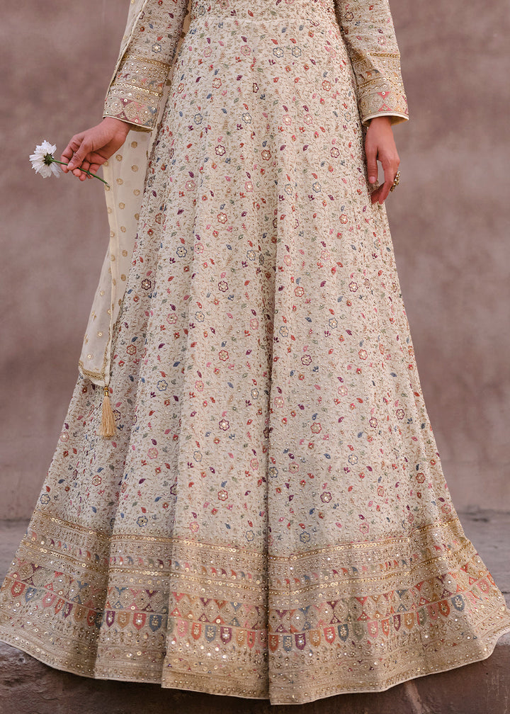 Pearl White Designer Anarkali Suit with Full Embroidery work(Pre-Order)