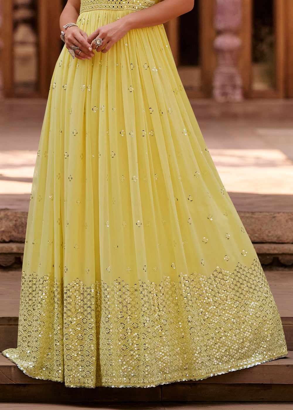 Lemon Yellow Designer Anarkali Suit with Embroidery work