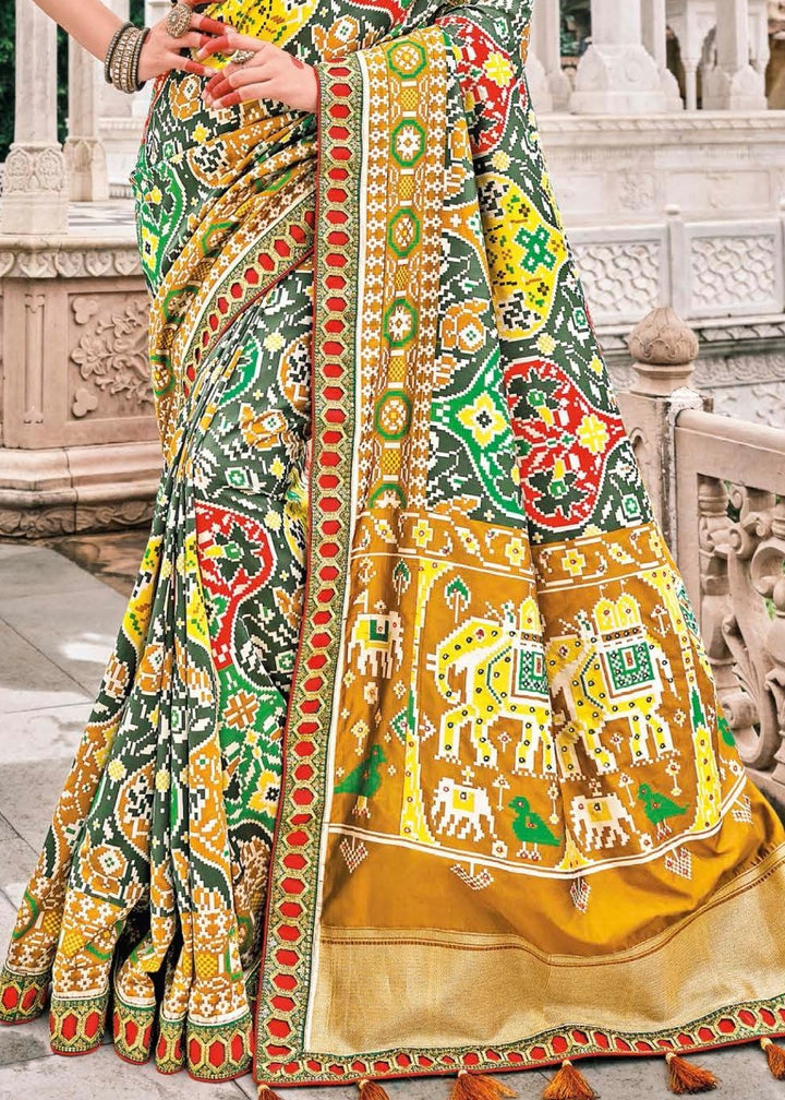 Green & Yellow Patan Patola Silk Saree with Embroidered Blouse