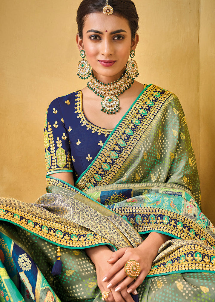 Multi Coloured Dola Silk Saree with Beautiful Embroidery work: Wedding Edition