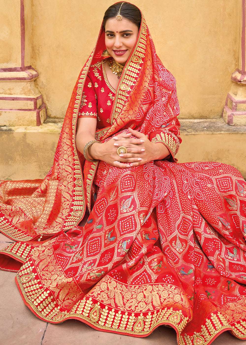 Persian Red Dola Silk Saree with Beautiful Embroidery work: Wedding Edition