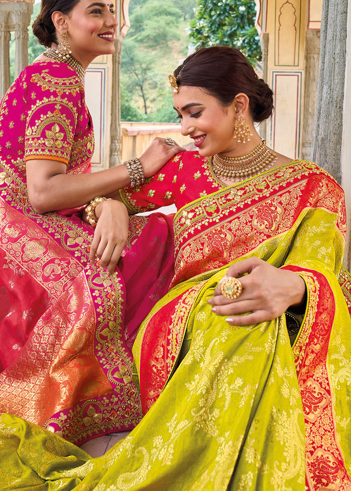 Pear Green Dola Silk Saree with Beautiful Embroidery work: Wedding Edition