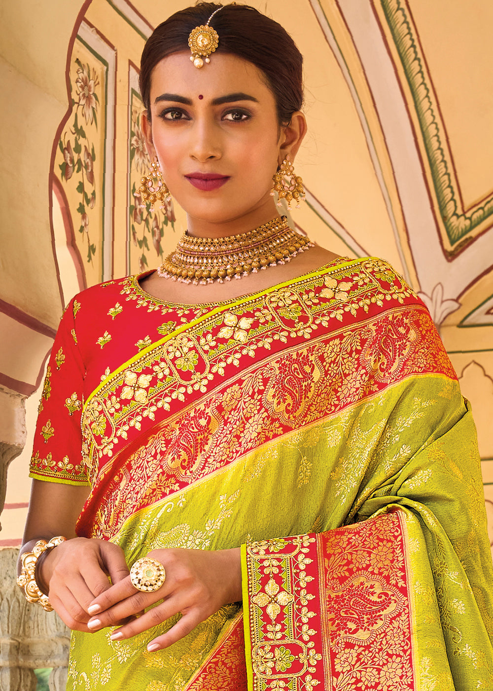 Pear Green Dola Silk Saree with Beautiful Embroidery work: Wedding Edition