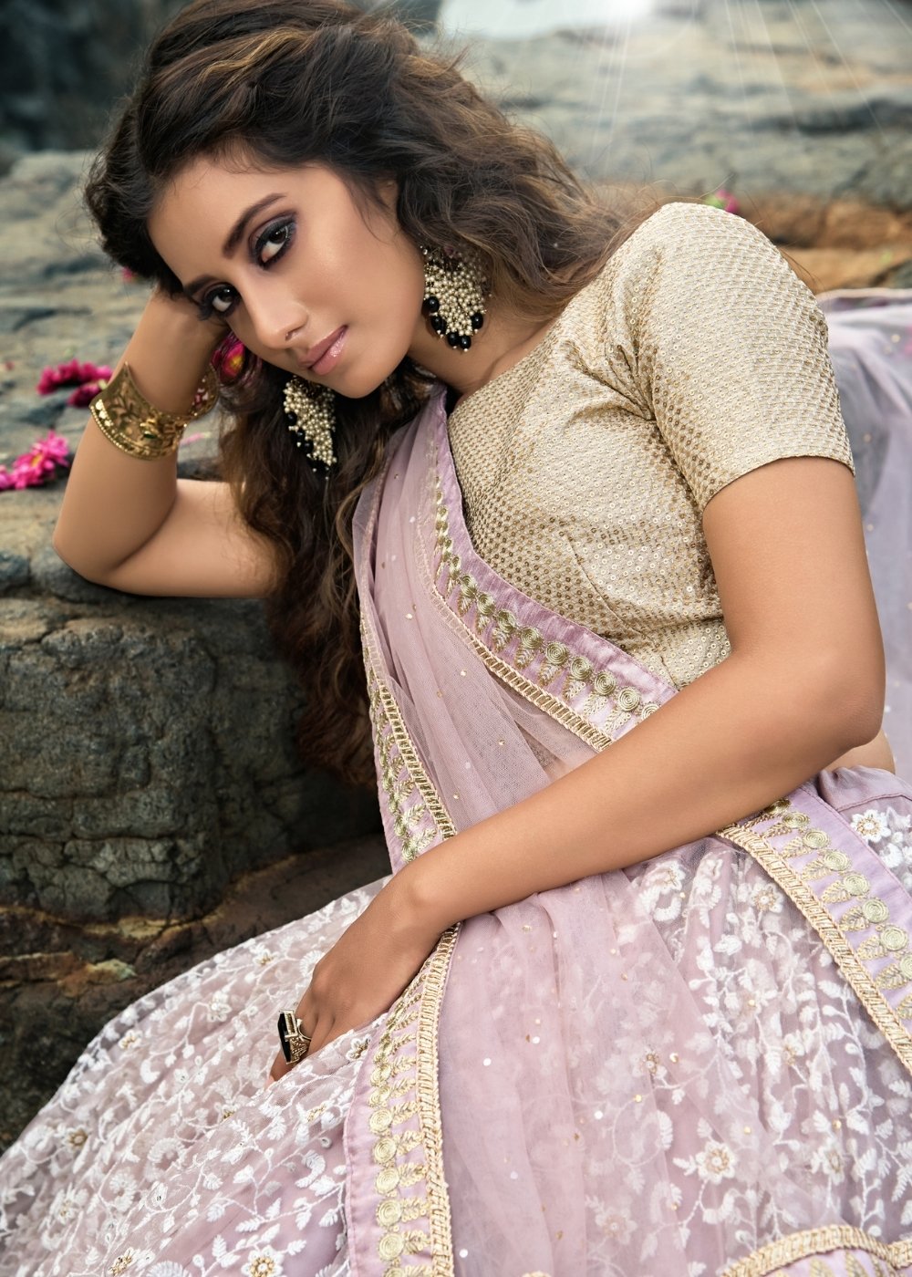 Mauve Purple Designer Soft Net Lehenga Choli with Thread & Zari work