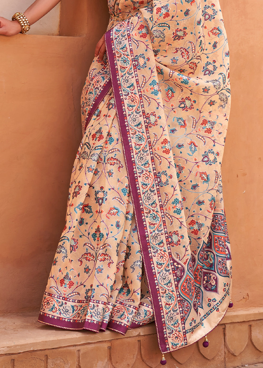 Tan Brown Patola Printed Tissue Silk Saree with Designer Blouse