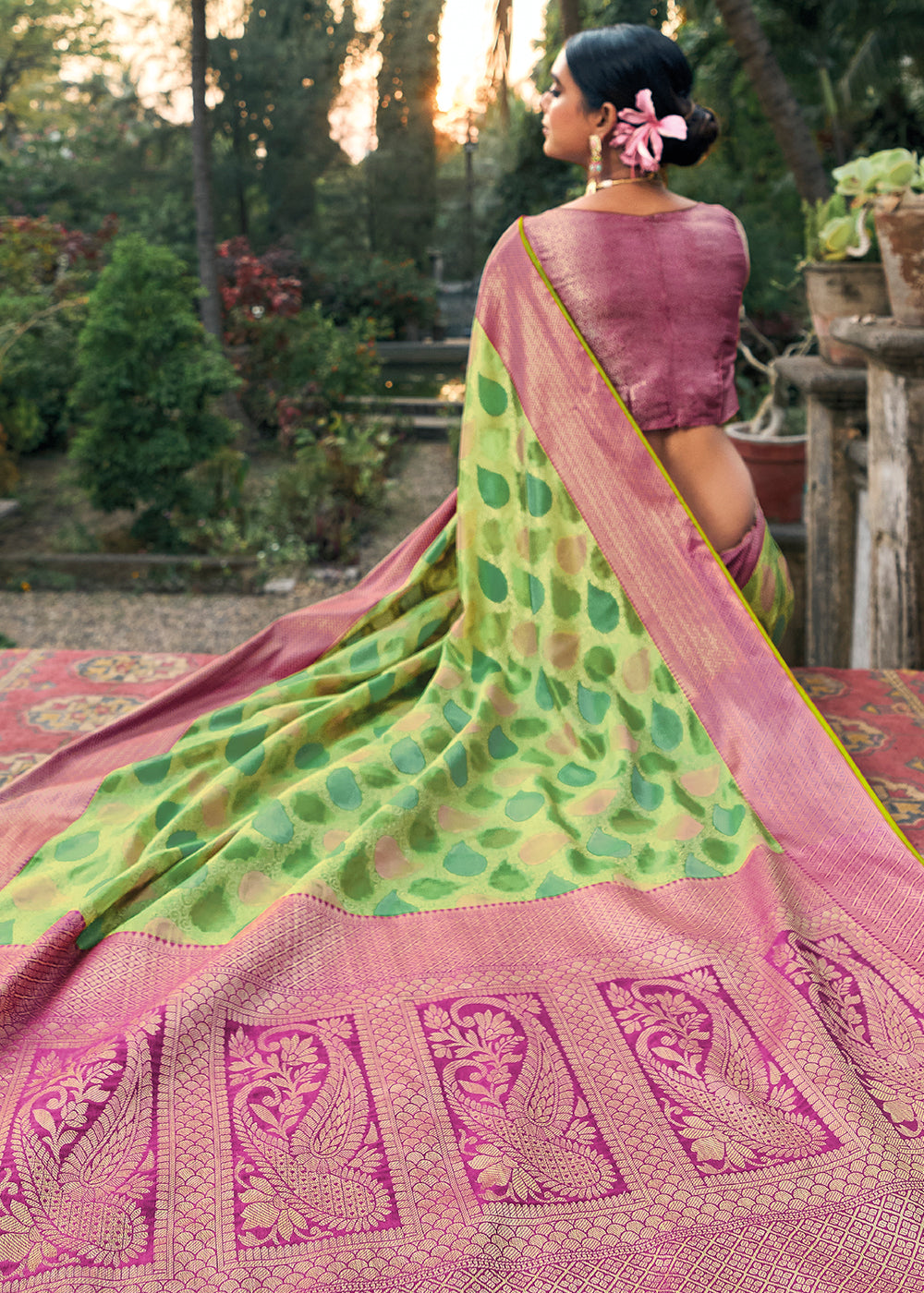 Shades Of Green Zari Woven Organza Silk Saree