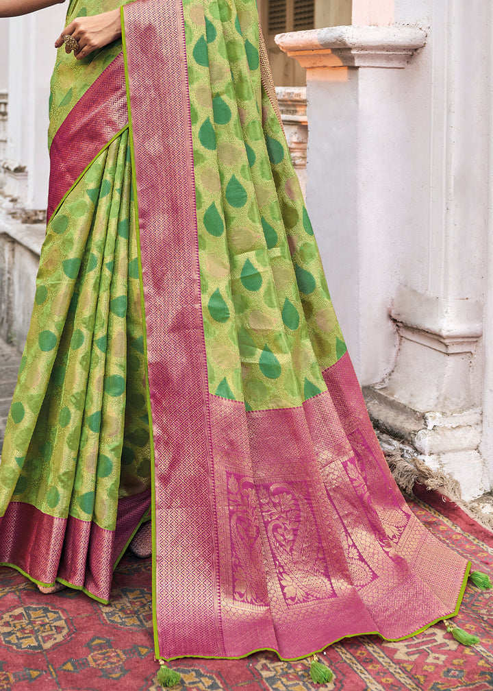 Shades Of Green Zari Woven Organza Silk Saree