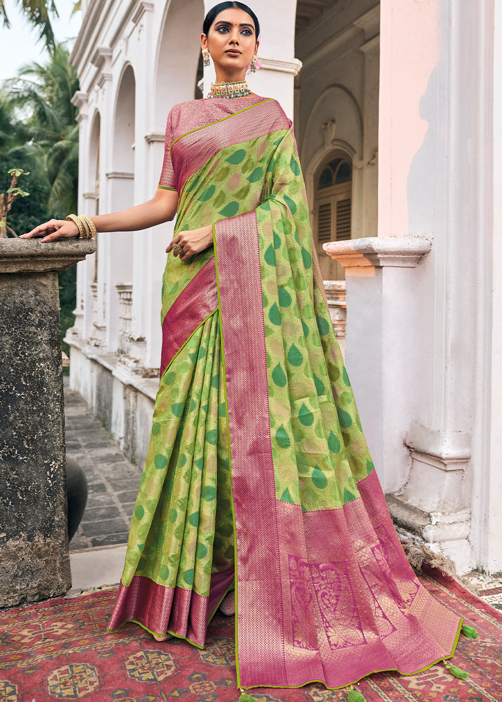 Shades Of Green Zari Woven Organza Silk Saree