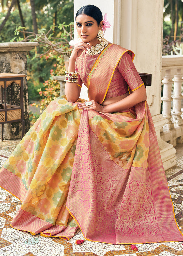 Shades Of Yellow Zari Woven Organza Silk Saree