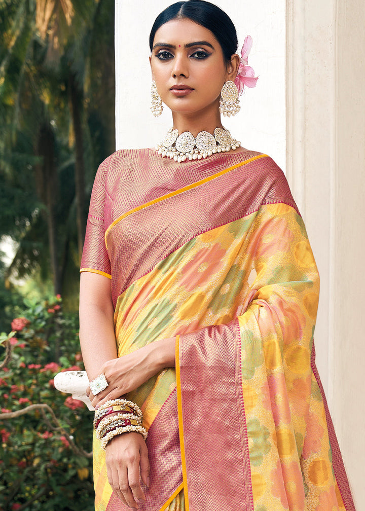 Shades Of Yellow Zari Woven Organza Silk Saree