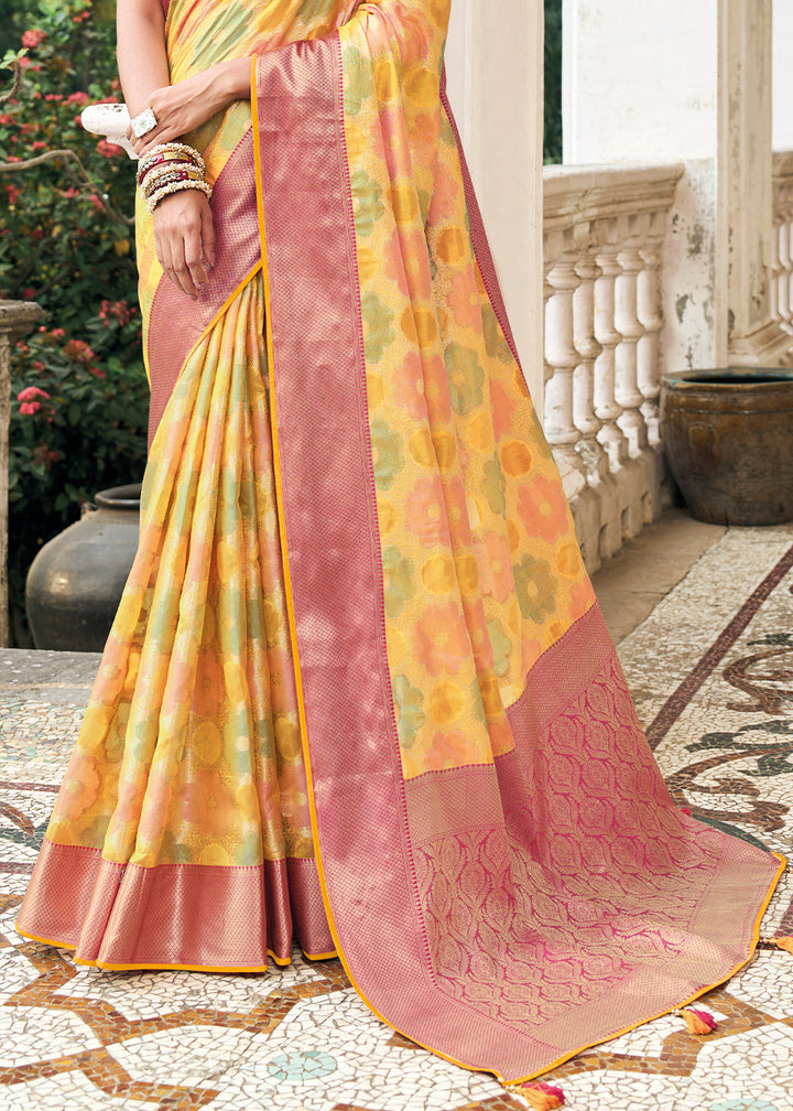 Shades Of Yellow Zari Woven Organza Silk Saree