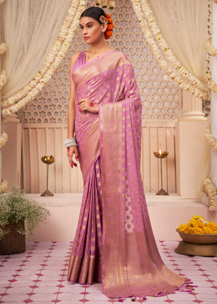 Lavender Purple Woven Georgette Saree