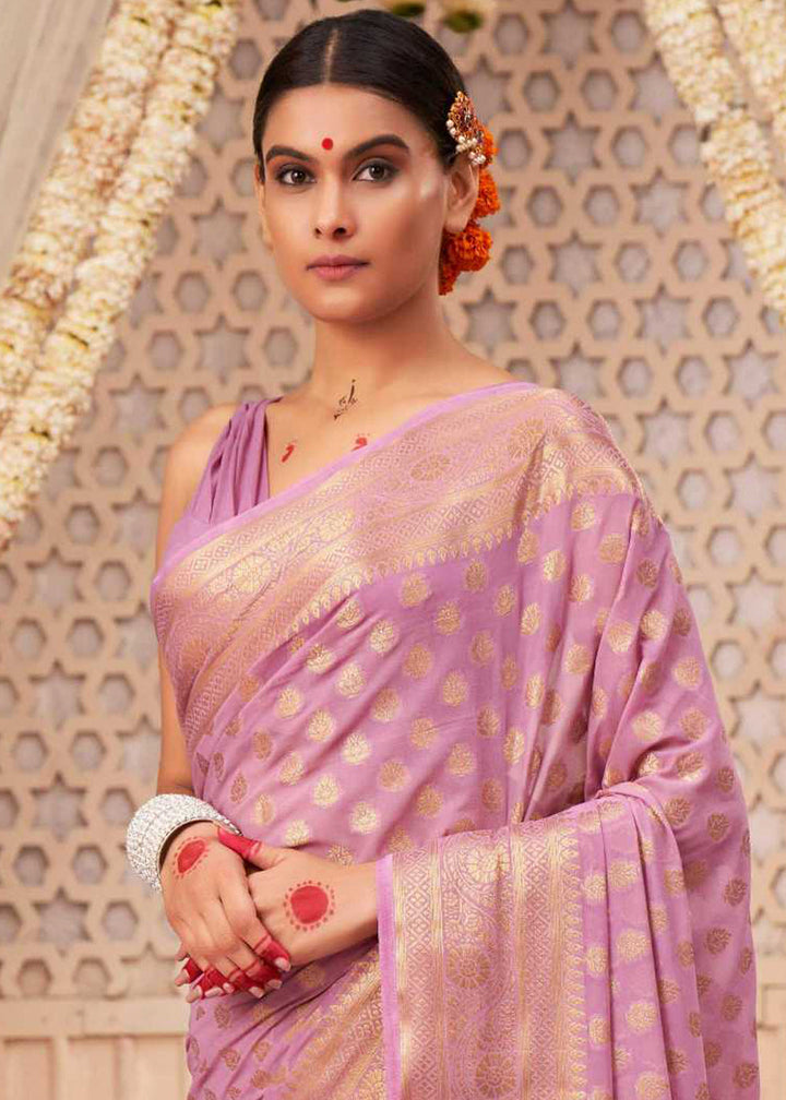 Lavender Purple Woven Georgette Saree