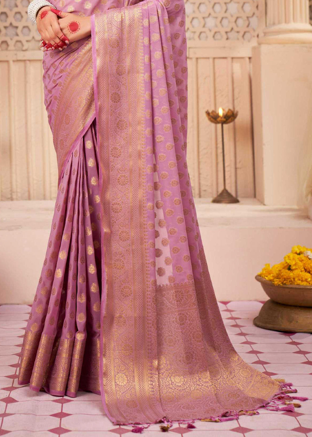 Lavender Purple Woven Georgette Saree