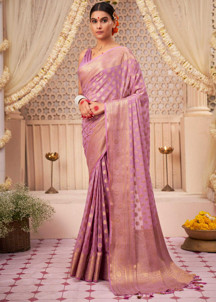 Lavender Purple Woven Georgette Saree