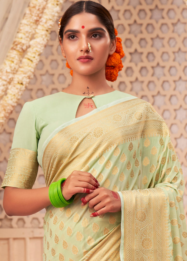 Light Green Woven Georgette Saree