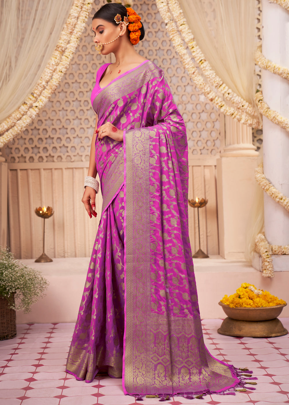 Electric Purple Woven Georgette Saree