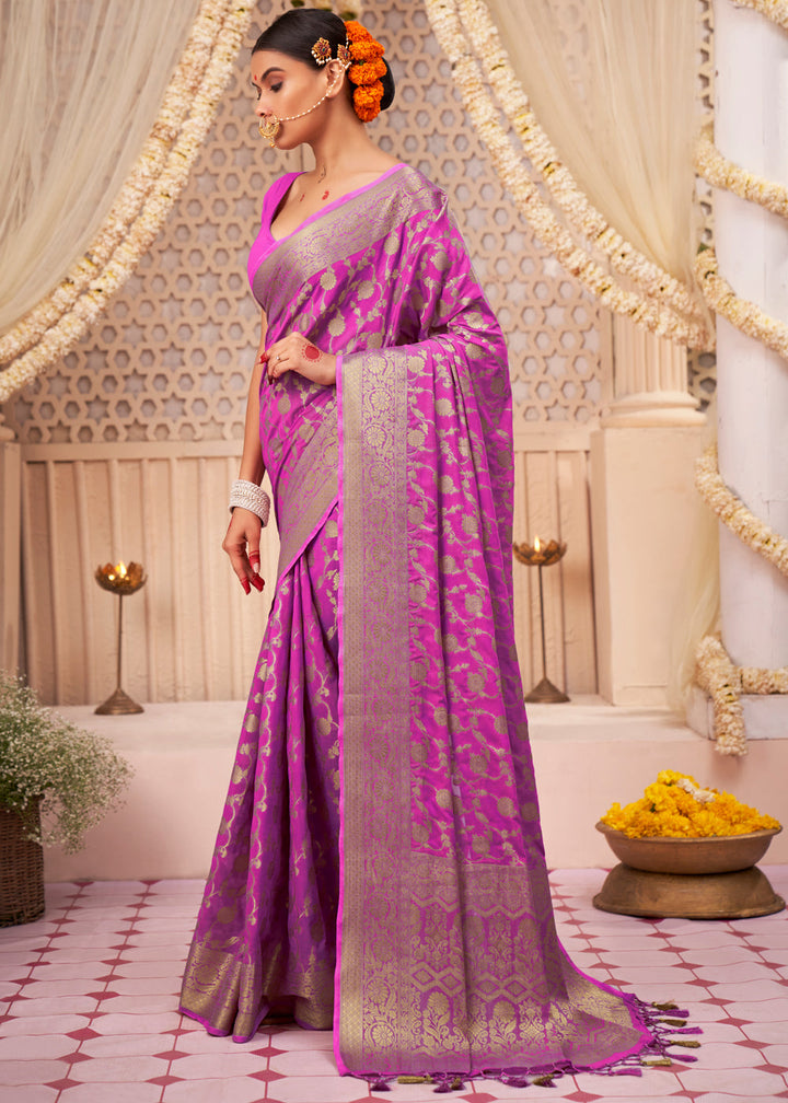 Electric Purple Woven Georgette Saree