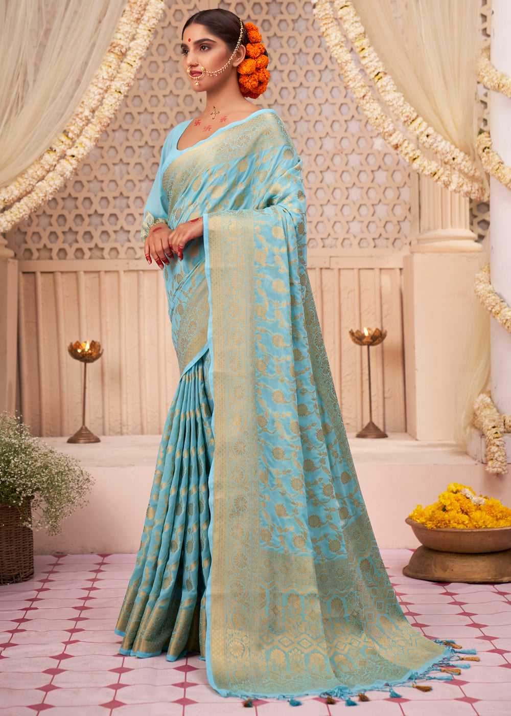 Baby Blue Woven Georgette Saree