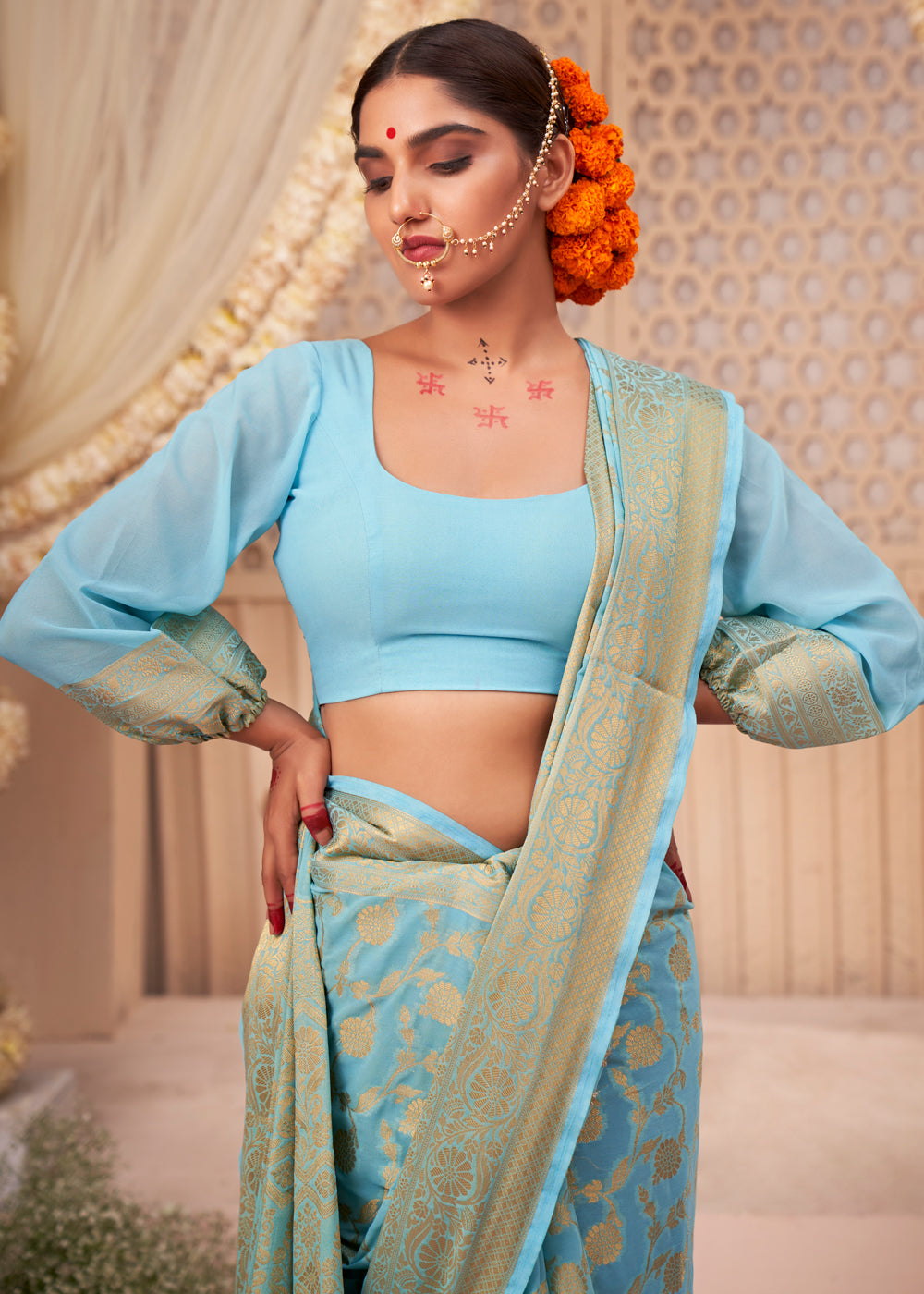 Baby Blue Woven Georgette Saree