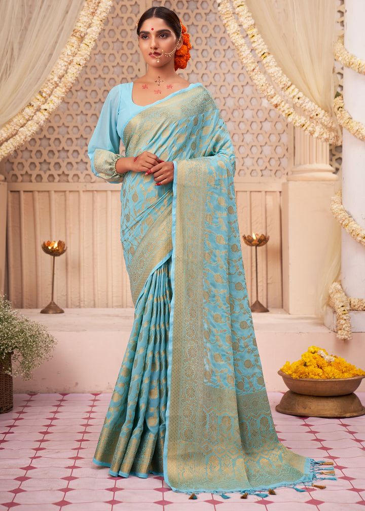 Baby Blue Woven Georgette Saree