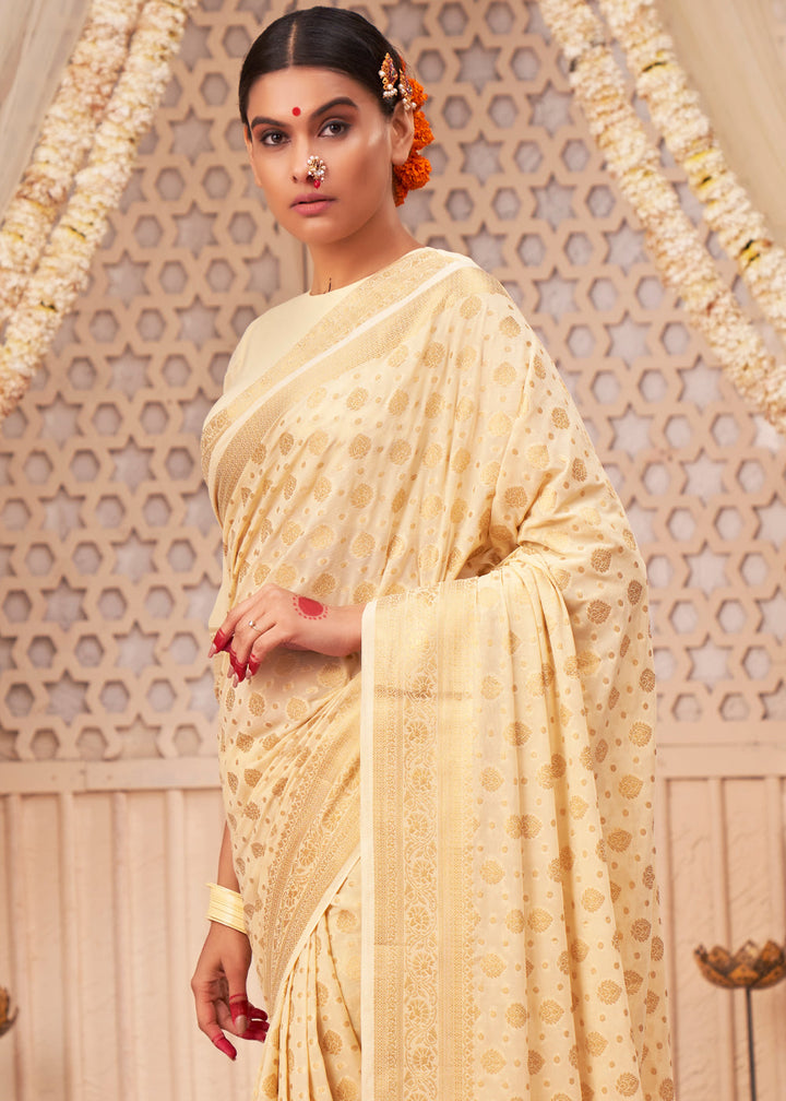 Wheat Brown Woven Georgette Saree